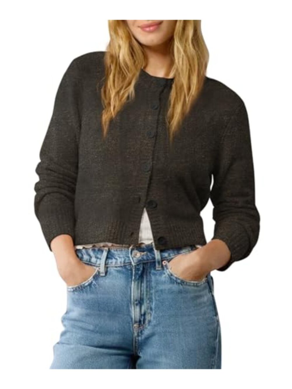 Cropped Cardigan Sweater Long Sleeve Open Front Button Down Shrug